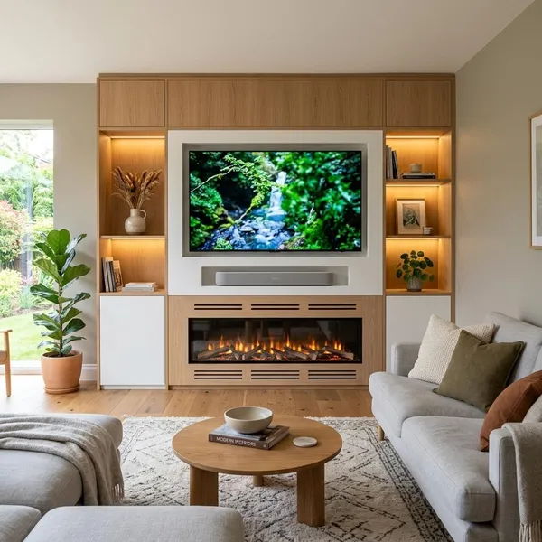 cinewall met haard en soundbar