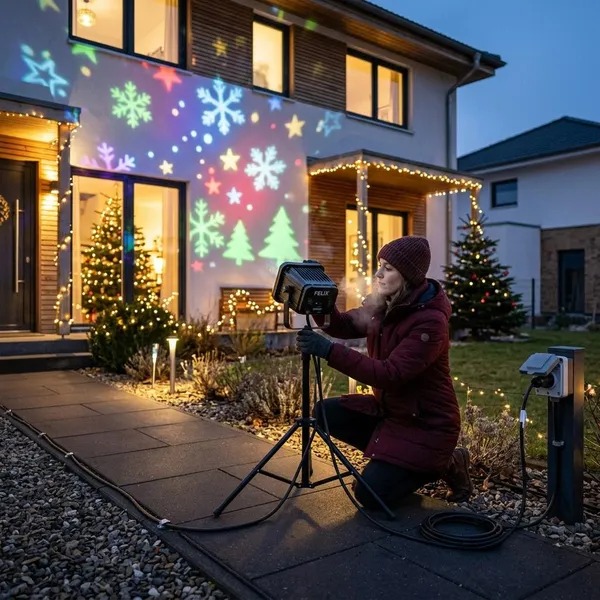 Hoe plaats je een kerstprojector buiten goed